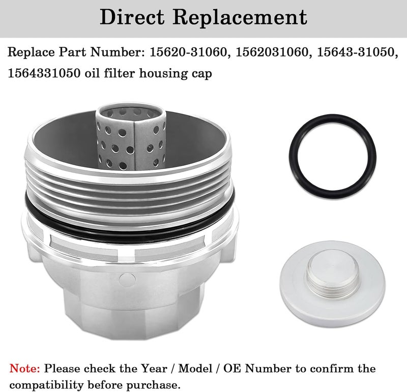 FOXSTAR 15620-31060 Oil Filter Housing Cap Assembly With Oil Plug Drain, Aluminum Oil Filter Housing Cap, Fit for Toyota Tundra, 4Runner, Camry, Highlander, Tacoma, Avalon, Venza & Lexus, Replace 15643-31050 - Image 3